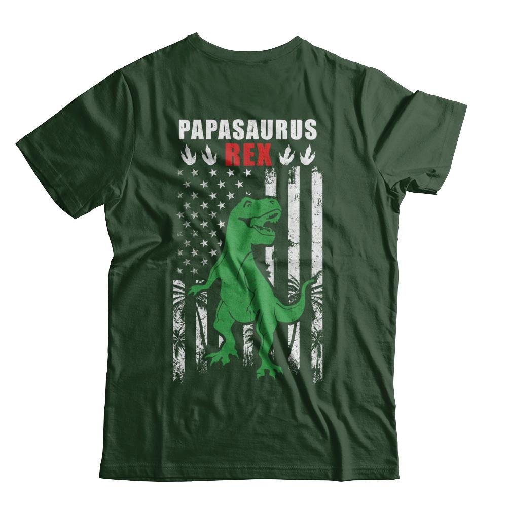 PapaSaurus Papa Dinosaur Rex American Flag Fathers Day-T-Shirt & Hoodie-Classic T-Shirt-Forest Green