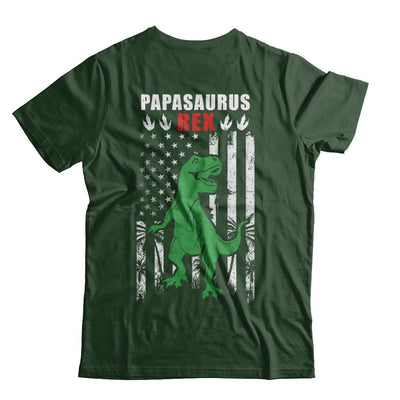PapaSaurus Papa Dinosaur Rex American Flag Fathers Day-T-Shirt & Hoodie-Classic T-Shirt-Forest Green