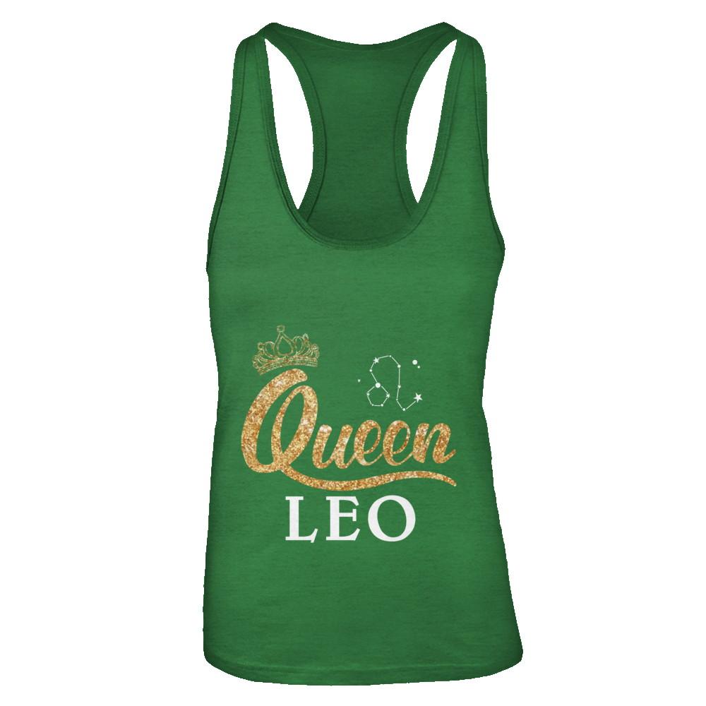 Queen Leo Zodiac July August Birthday Gift-T-Shirt & Tank Top-Women's Ideal Racerback Tank-Kelly Green