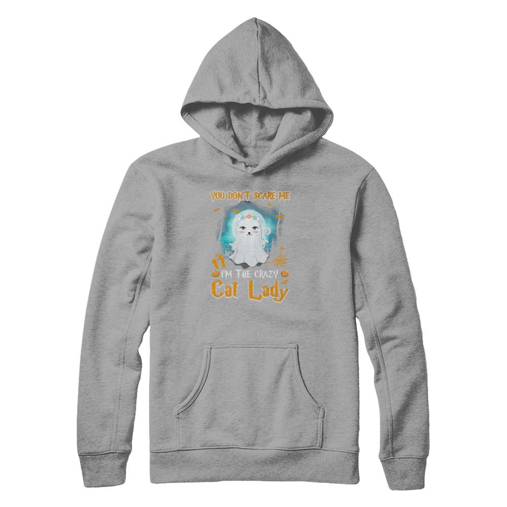 You Don't Scare Me I'm A Crazy Cat Lady Ghost Halloween-T-Shirt & Tank Top-Pullover Hoodie-Light Steel
