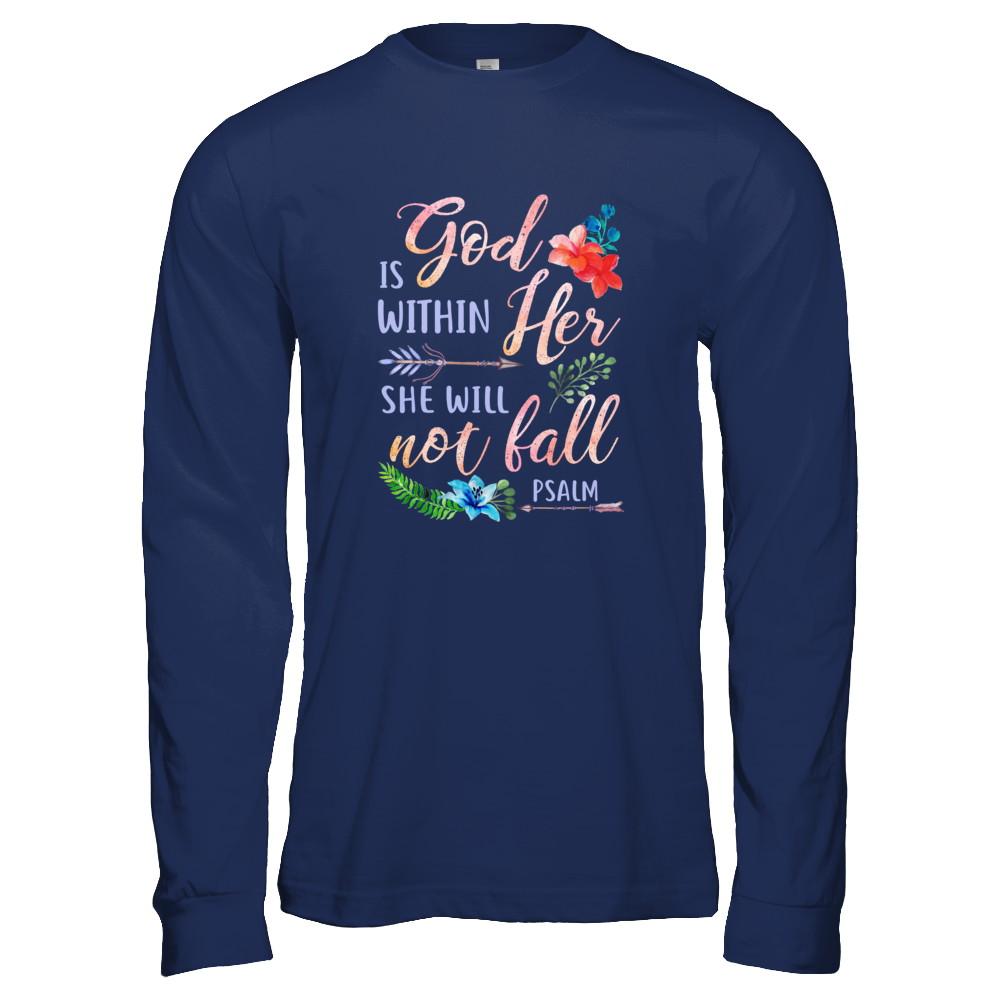 God Is Within Her She Will Not Fail Christian-T-Shirt & Tank Top-Long Sleeve T-Shirt-Navy