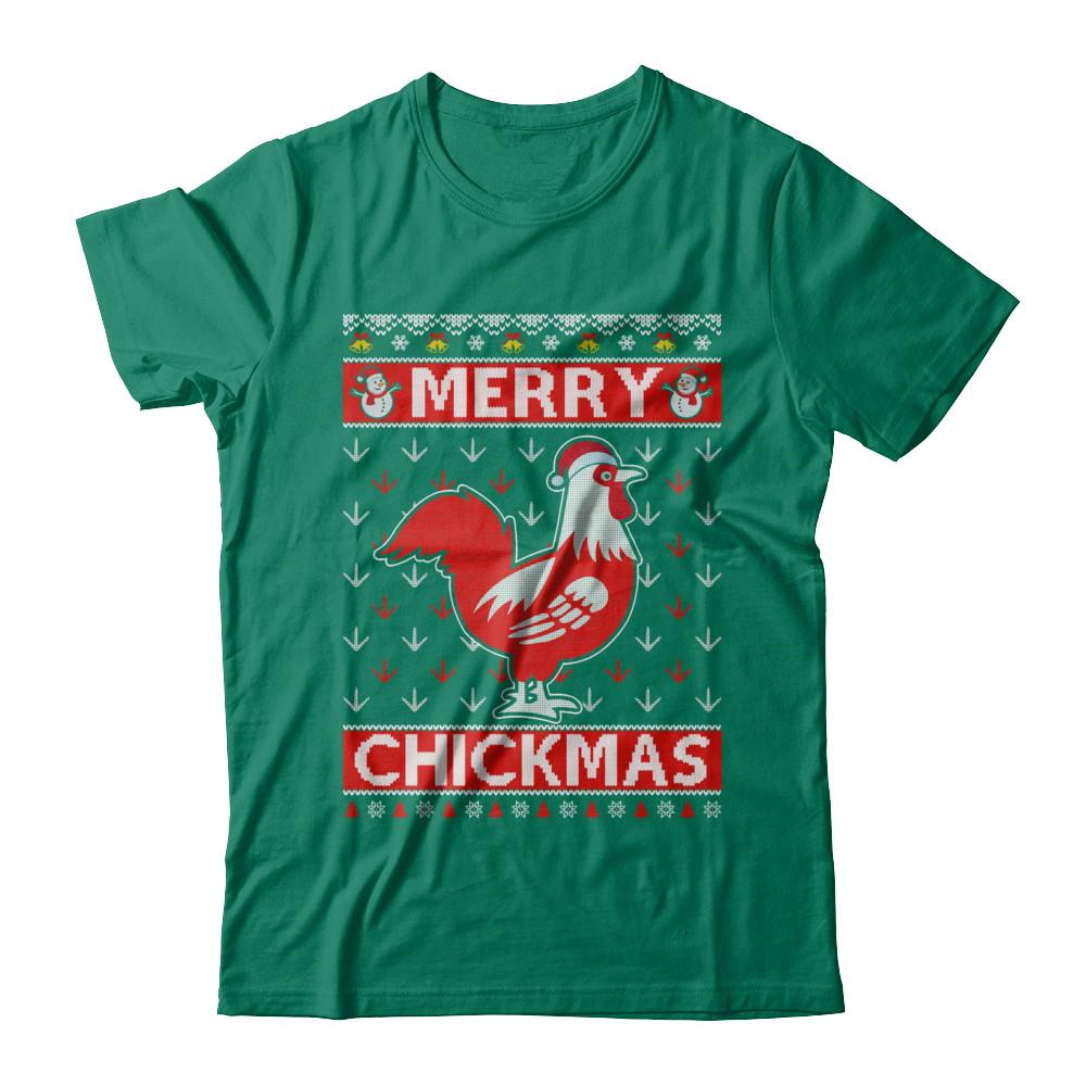 Merry Chickmas Farmer Chicken Ugly Christmas Sweater-T-Shirt & Sweatshirt-Classic T-Shirt-Kelly Green