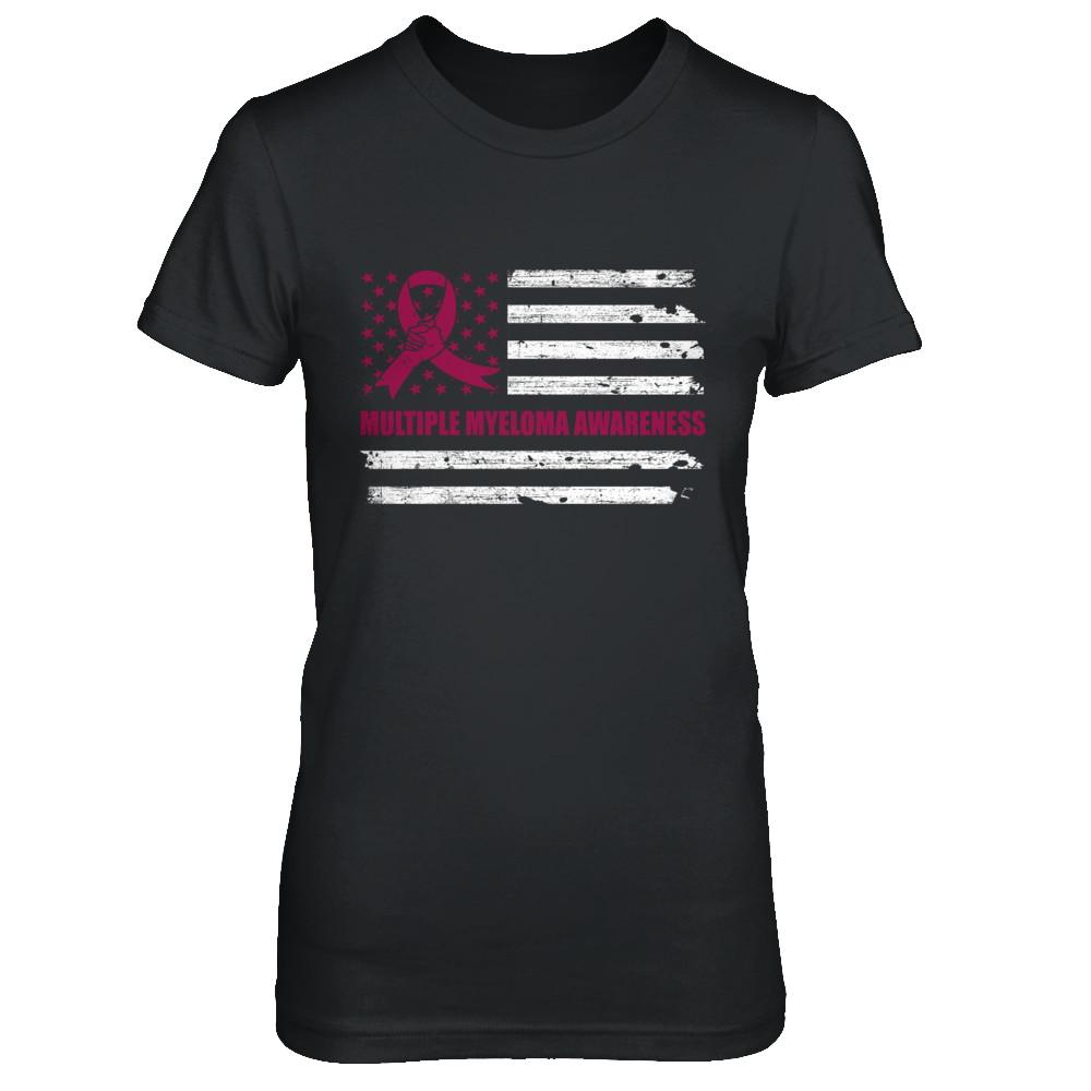 Burgundy Ribbon Multiple Myeloma Awareness US Flag-T-Shirt & Hoodie-Women's T-Shirt-Black