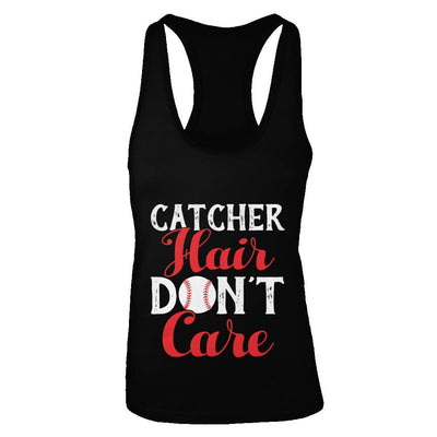 Catcher Hair Don't Care Baseball-T-Shirt & Tank Top-Women's Ideal Racerback Tank-Black