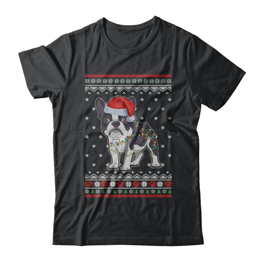 Bulldog Christmas Ugly Sweater Lights Dog Xmas Gift-T-Shirt & Sweatshirt-Classic T-Shirt-Black