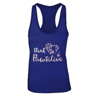 Think Pawsitive Paw Dog Cat Gifts-T-Shirt & Tank Top-Women's Ideal Racerback Tank-Royal
