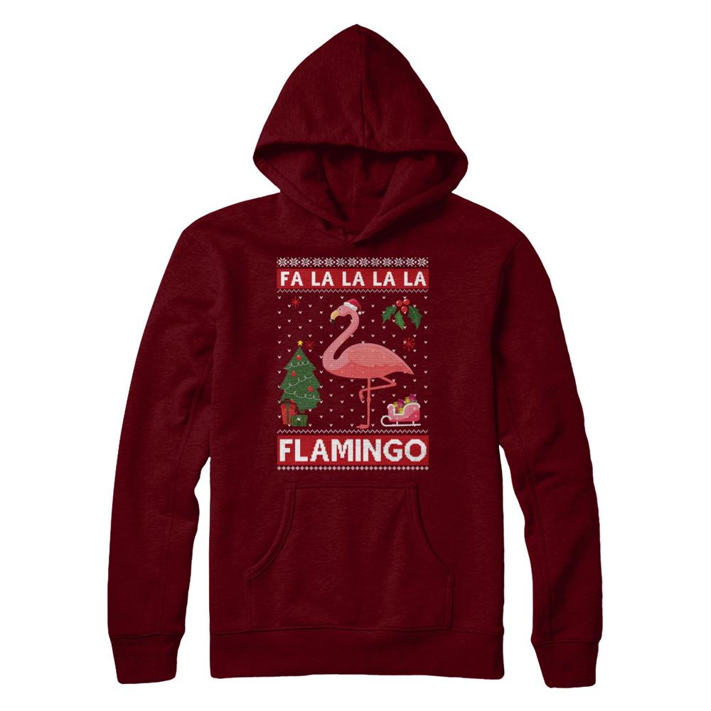 Cute Pink Flamingo Santa Hat Merry Christmas Sweater-T-Shirt & Sweatshirt-Pullover Hoodie-Maroon