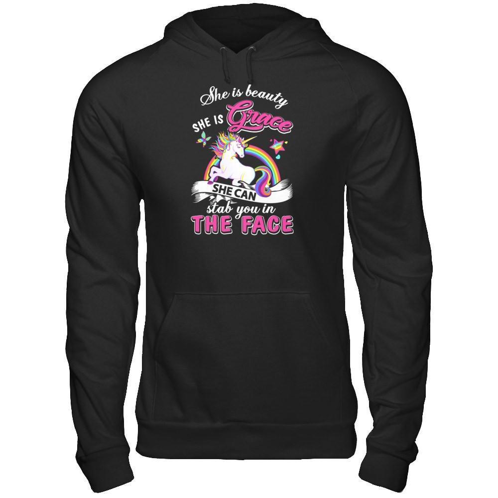 She Is Beauty She Is Grace She Can Stab In The Face-T-Shirt & Tank Top-Pullover Hoodie-Black