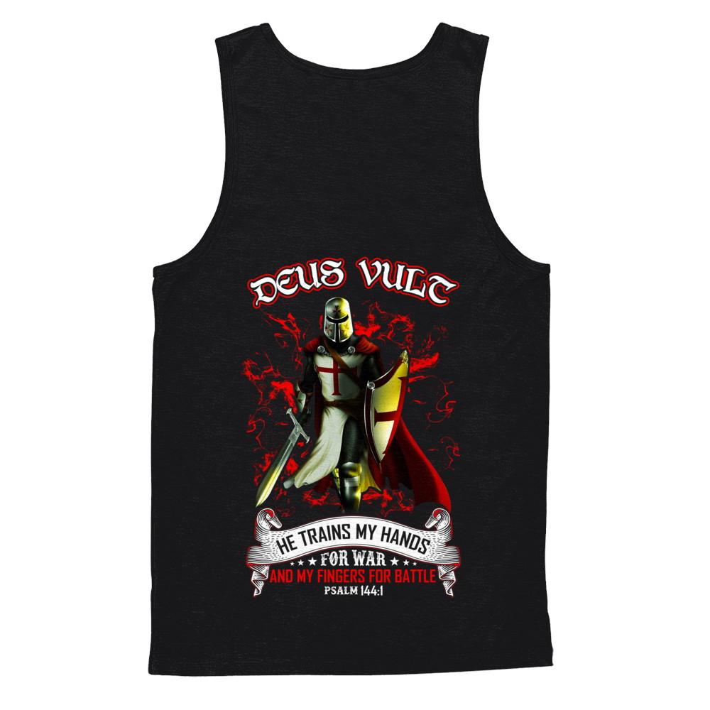 Knight Templar Deus Vult He Trains My Hands For War-T-Shirt & Hoodie-Unisex Tank-Black