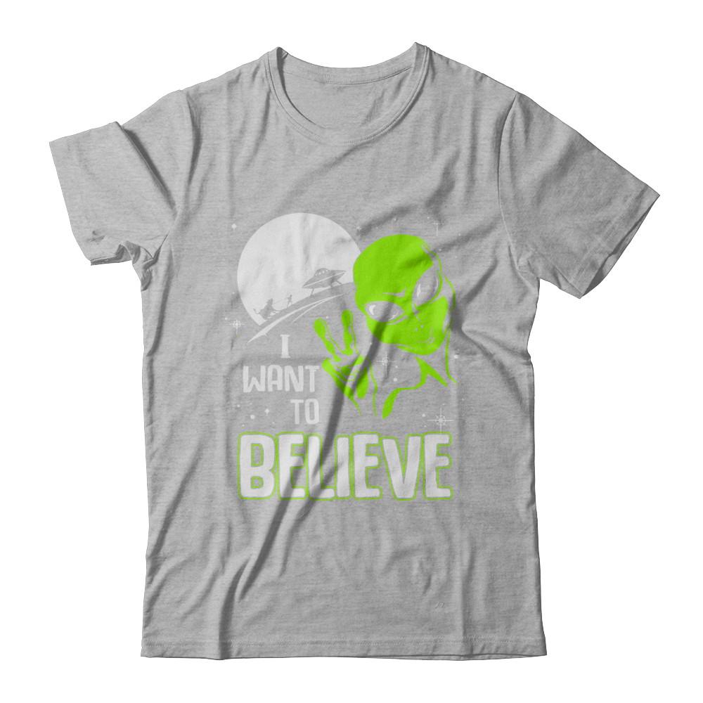 I Want To Believe Alien Ufo-T-Shirt & Hoodie-Premium T-Shirt-Heather Gray