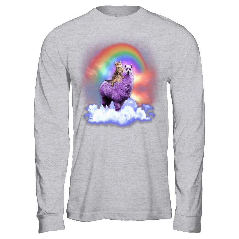 Rainbow Llama Cat-T-Shirt & Hoodie-Long Sleeve T-Shirt-Sport Grey