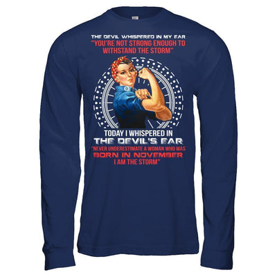 I Whispered Devil Ear Woman Who Was Born In November-T-Shirt & Hoodie-Long Sleeve T-Shirt-Navy