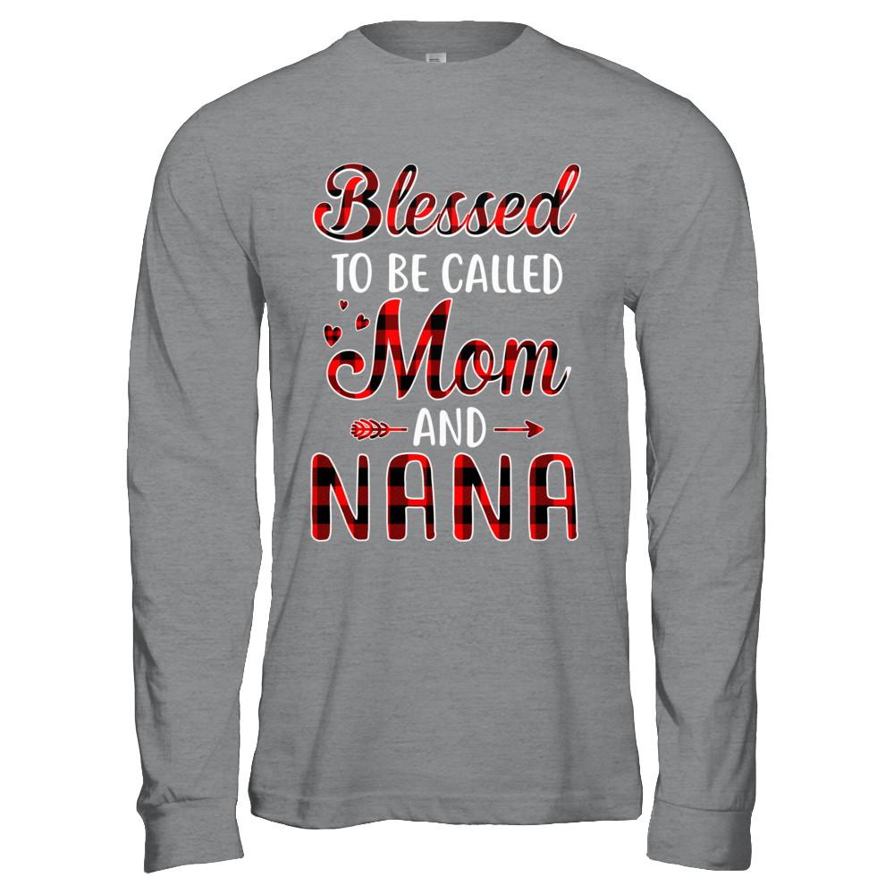 Red Buffalo Plaid Blessed To Be Called Mom And Nana-T-Shirt & Hoodie-Long Sleeve T-Shirt-Sport Grey
