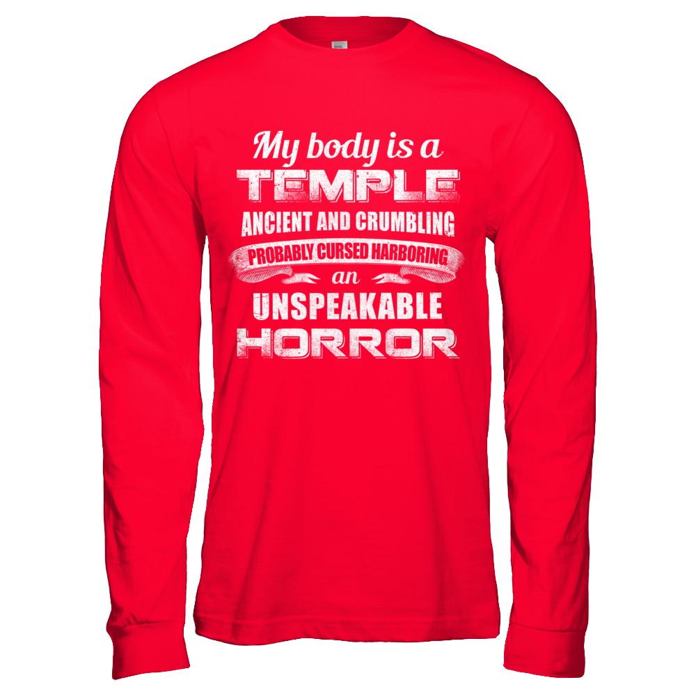 My Body Is A Temple Ancient Crumbling Probably Cursed-T-Shirt & Hoodie-Long Sleeve T-Shirt-Red