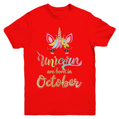 Cute Unicorns Are Born In October Birthday Gift Youth-Youth Shirt-Youth T-Shirt-Red