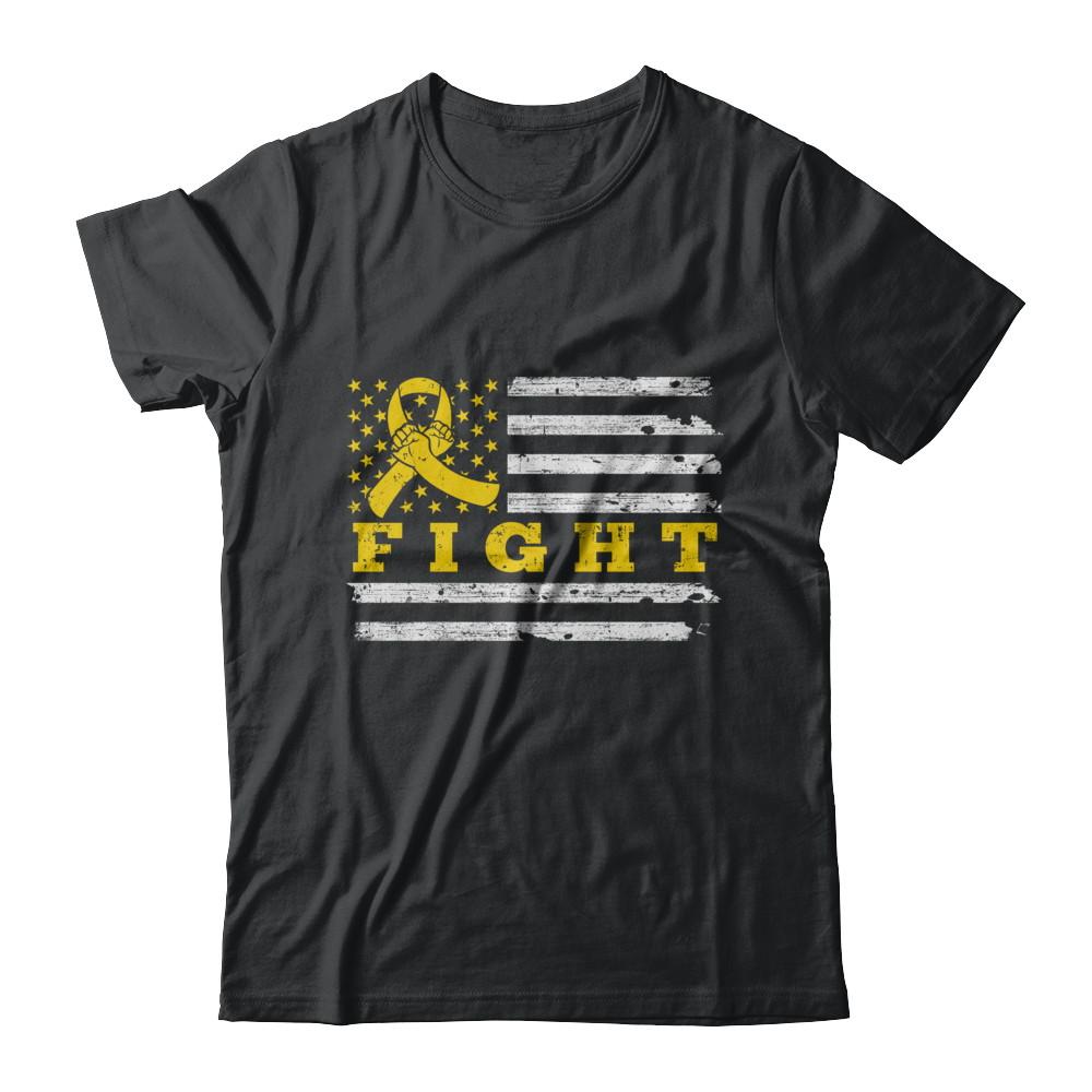 Fight Gold Yellow Ribbon US Flag Childhood Cancer Awareness-T-Shirt & Hoodie-Classic T-Shirt-Black