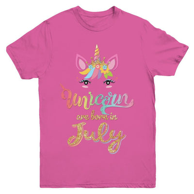Cute Unicorns Are Born In July Birthday Gift Youth-Youth Shirt-Youth T-Shirt-Heliconia