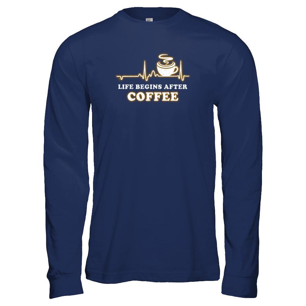 Life Begins After Coffee Heartbeat-T-Shirt & Tank Top-Long Sleeve T-Shirt-Navy