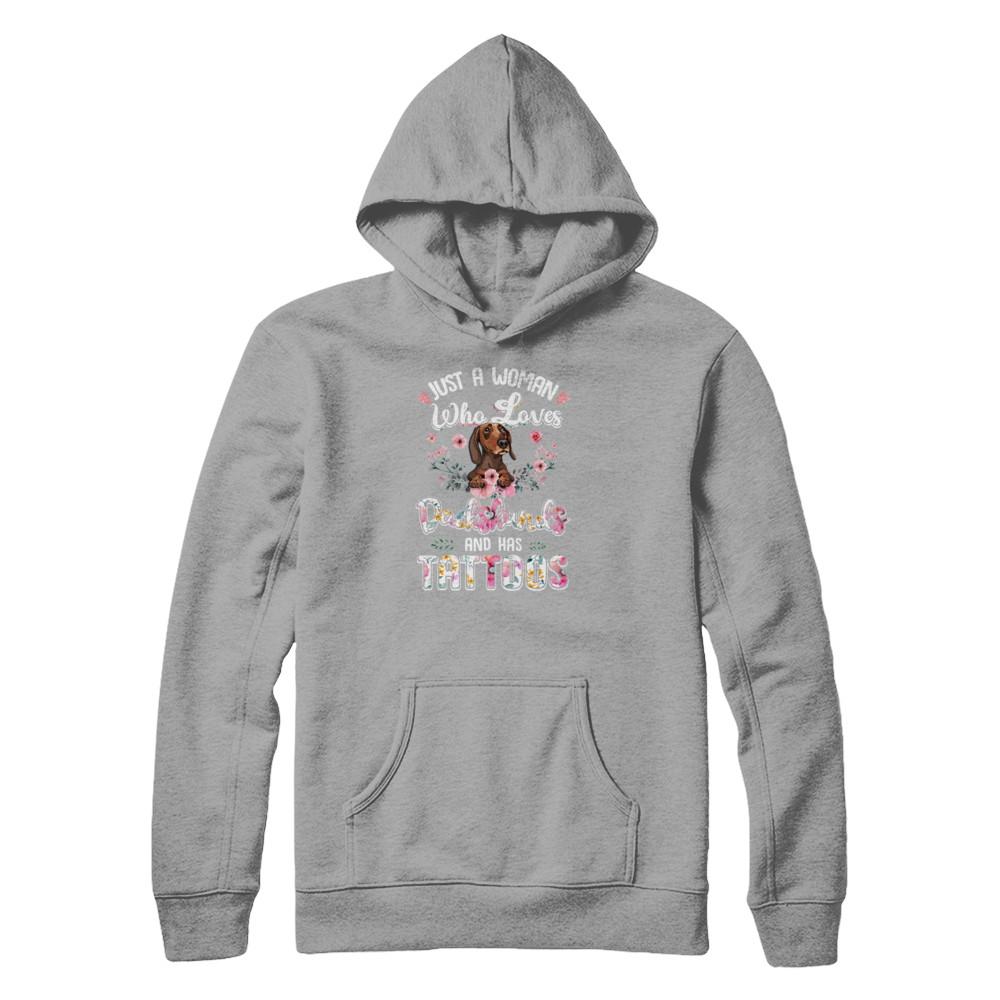 Just A Woman Who Loves Dachshund And Has Tattoos-T-Shirt & Tank Top-Pullover Hoodie-Light Steel
