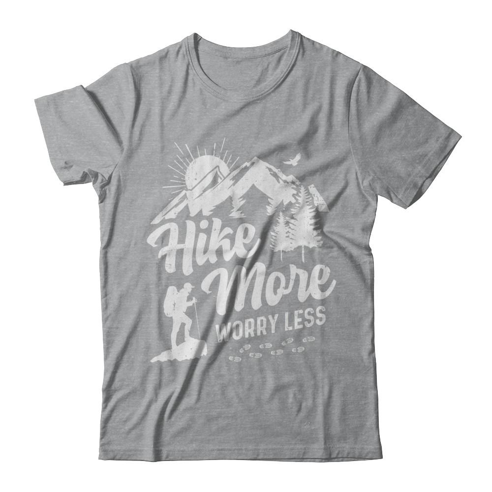 Hike More Worry Less Hiking Camping Sayings-T-Shirt & Hoodie-Classic T-Shirt-Sport Grey