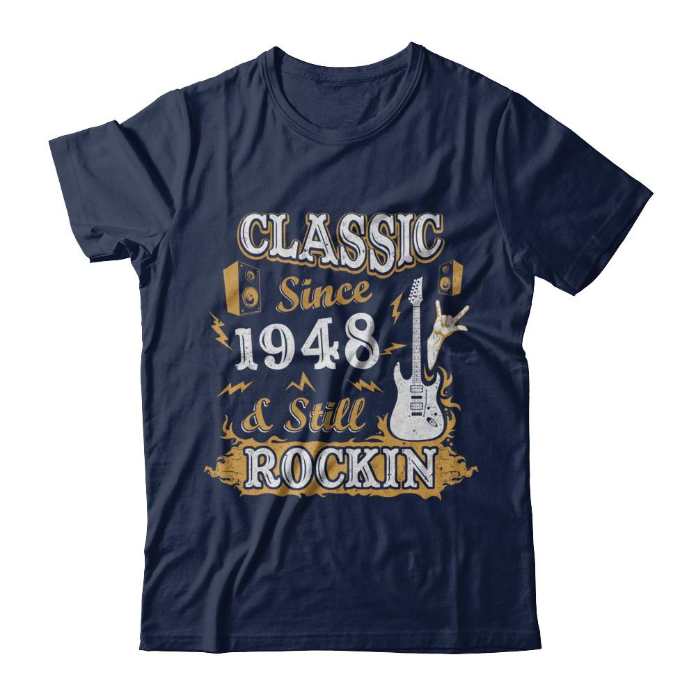 Vintage Classic Since 1948 With Rockin 73th Birthday-T-Shirt & Hoodie-Classic T-Shirt-Navy