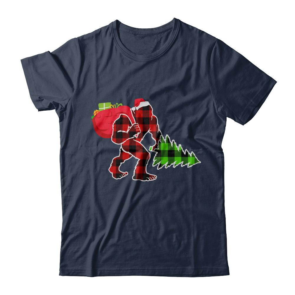 Red Plaid Bigfoot Christmas Buffalo Plaid-T-Shirt & Sweatshirt-Classic T-Shirt-Navy