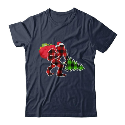Red Plaid Bigfoot Christmas Buffalo Plaid-T-Shirt & Sweatshirt-Classic T-Shirt-Navy