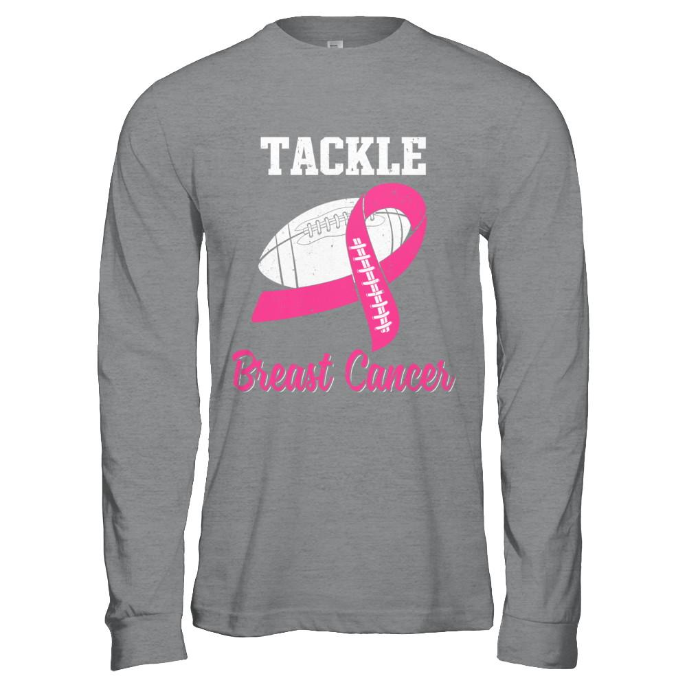 Football Survivor Tackle Pink Breast Cancer Awareness-T-Shirt & Hoodie-Long Sleeve T-Shirt-Sport Grey