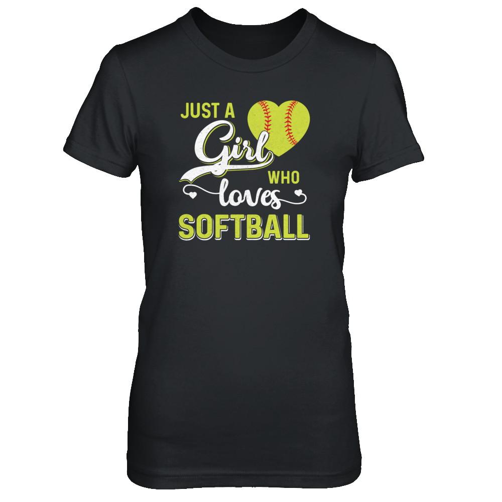 Just A Girl Who Loves Softball-T-Shirt & Tank Top-Women's T-Shirt-Black