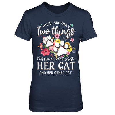 This Woman Can't Resist Her Cat And Her Other Cat-T-Shirt & Hoodie-Women's T-Shirt-Navy