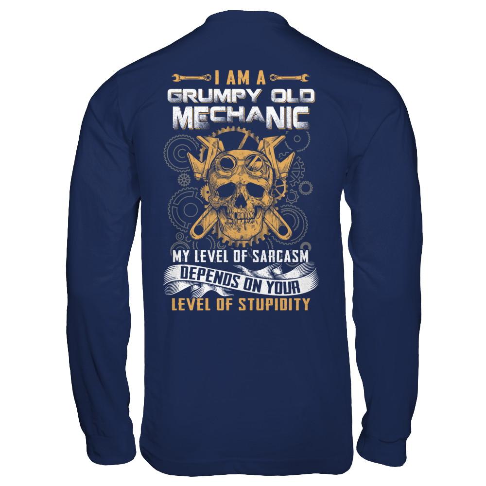I'm A Grumpy Old Mechanic My Level Of Sarcasm-T-Shirt & Hoodie-Long Sleeve T-Shirt-Navy