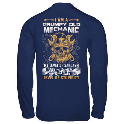I'm A Grumpy Old Mechanic My Level Of Sarcasm-T-Shirt & Hoodie-Long Sleeve T-Shirt-Navy