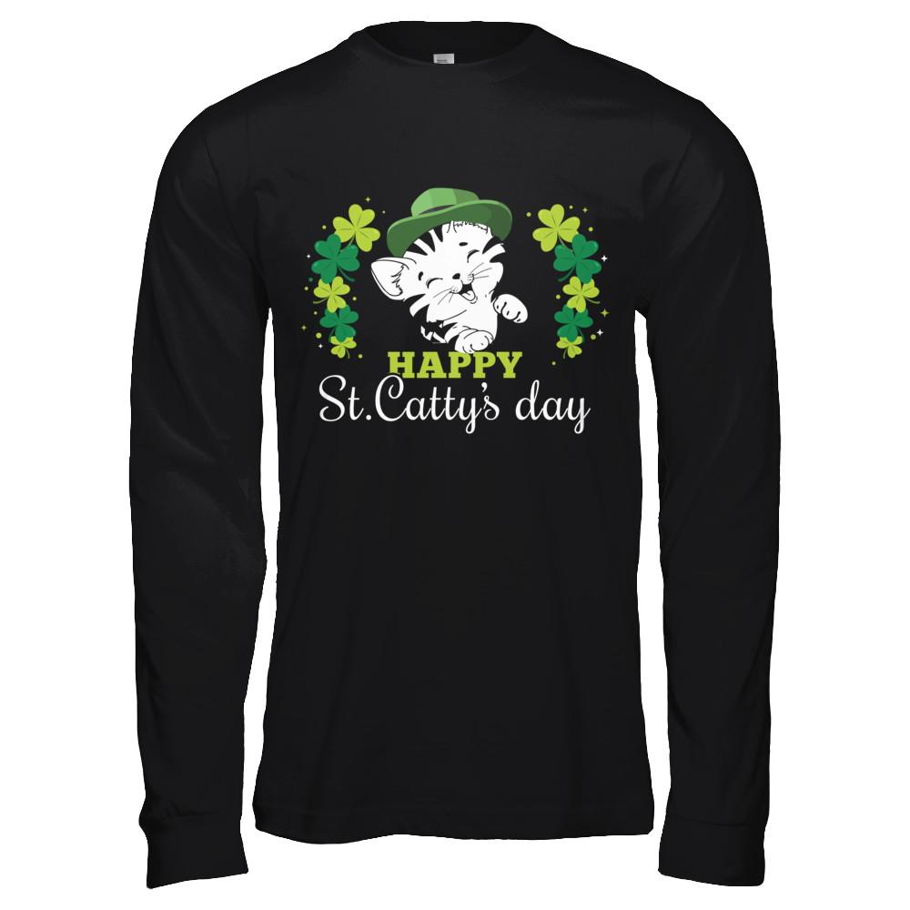 Happy St Catty's Day Saint Patrick's Day Cat-T-Shirt & Hoodie-Long Sleeve T-Shirt-Black
