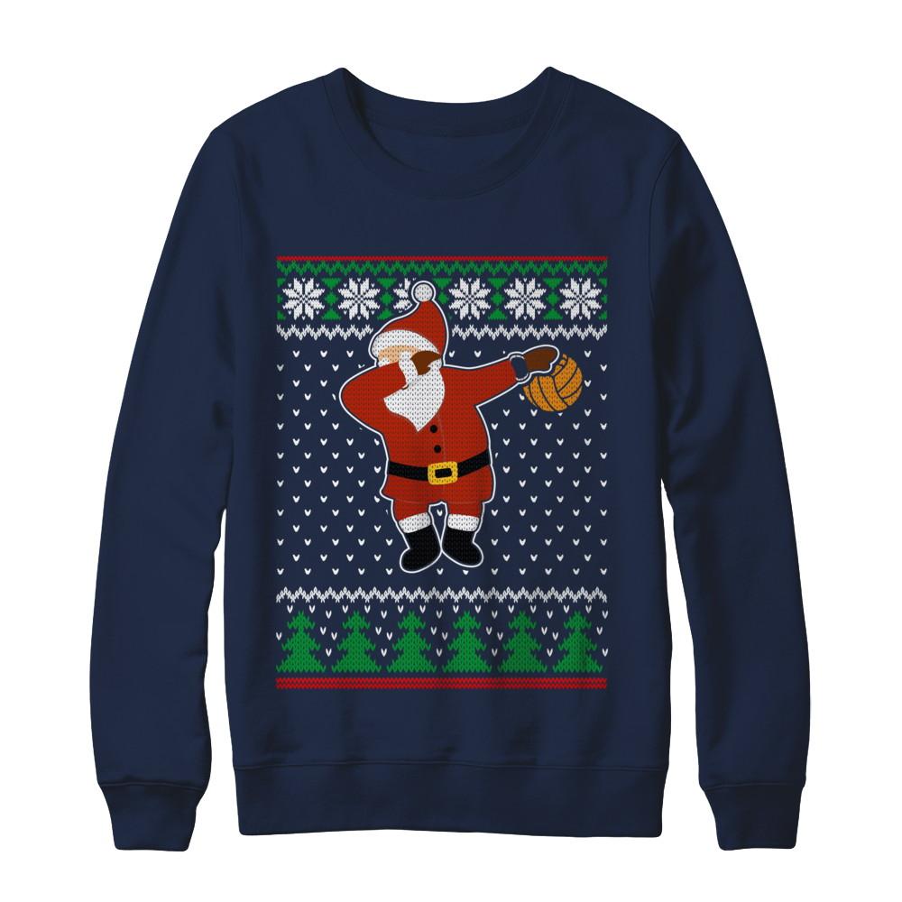 Dabbing Santa Volleyball Ugly Sweater Christmas-T-Shirt & Sweatshirt-Crewneck Sweatshirt-Navy