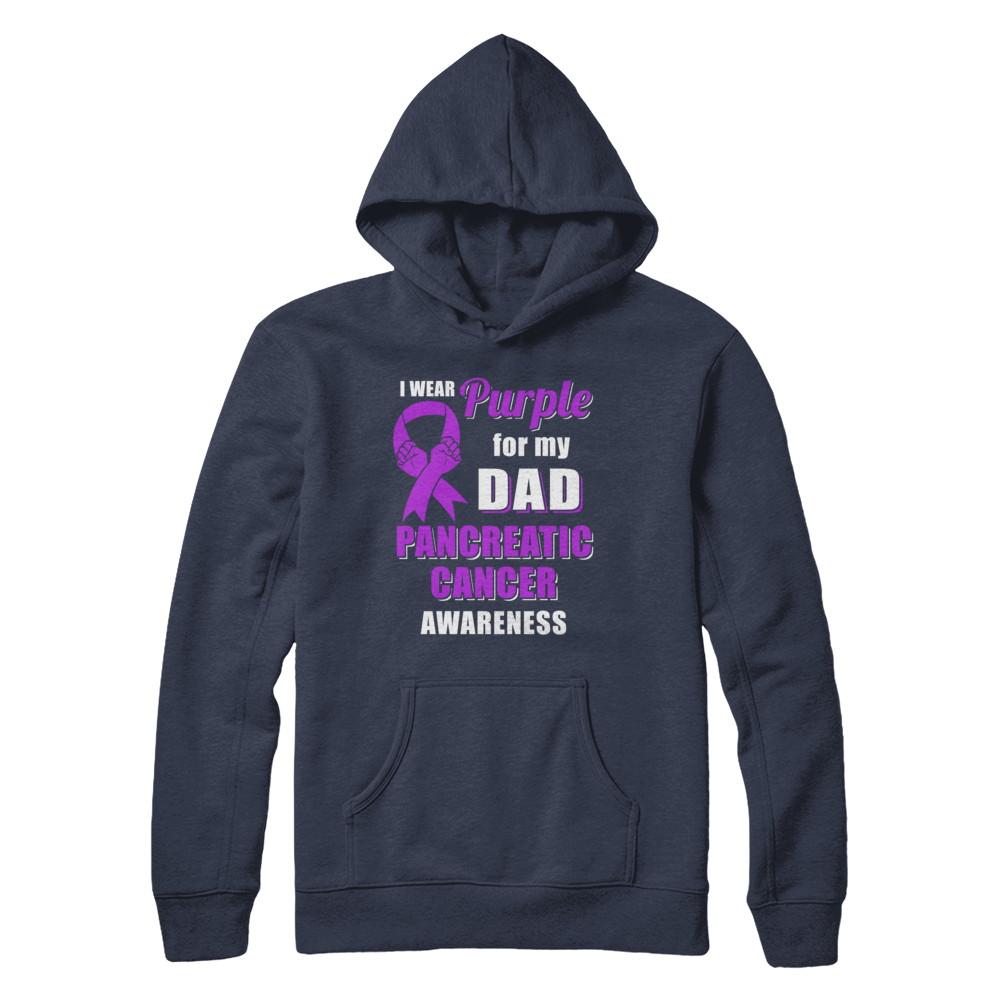 I Wear Purple For My Dad Pancreatic Cancer Son Daughter-T-Shirt & Hoodie-Pullover Hoodie-Navy
