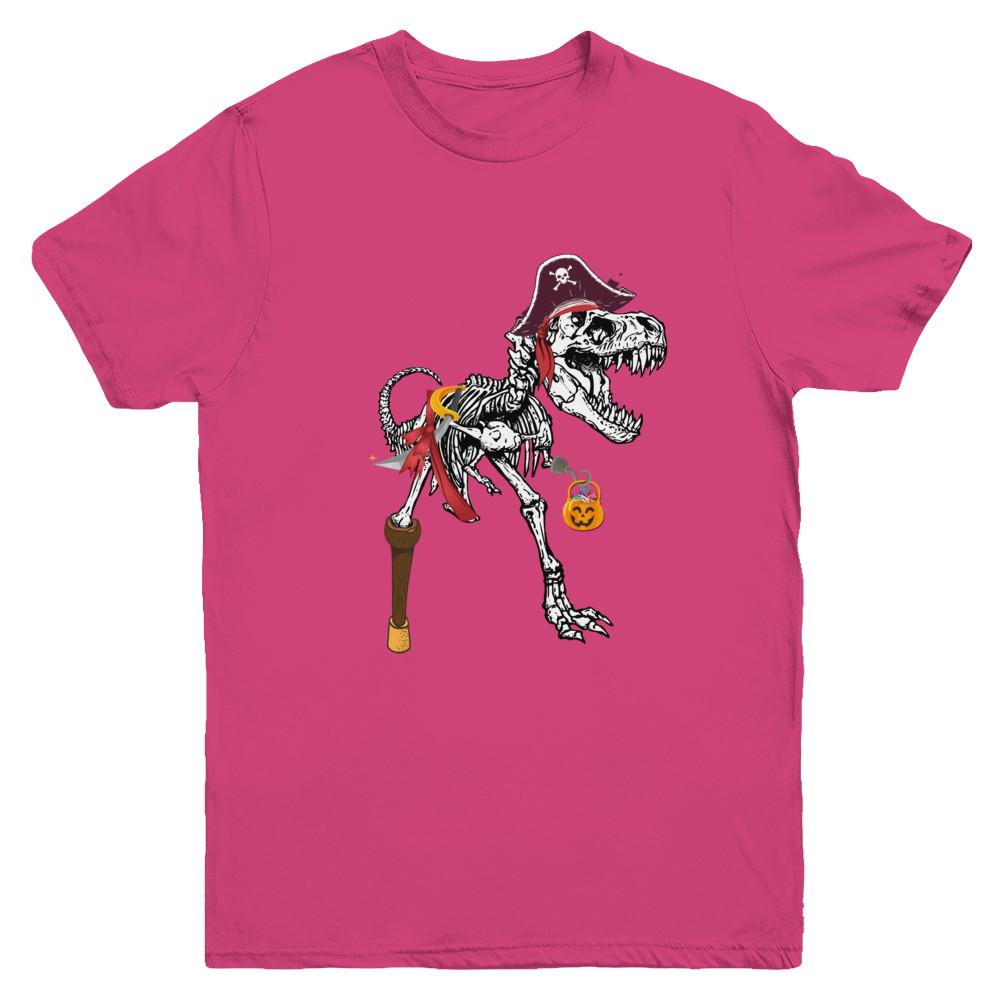 Dinosaurs T-Rex Skeleton Pirate Halloween Saurus For Kids Youth-Youth Shirt-Youth T-Shirt-Heliconia