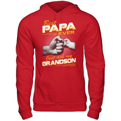 Best Papa Ever Just Ask My Grandson-T-Shirt & Hoodie-Pullover Hoodie-Red