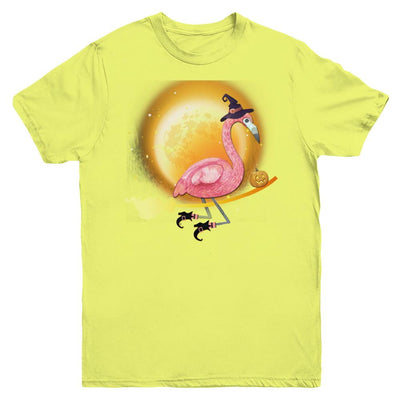Funny Halloween Flamingo Witch Broom Scary Youth-Youth Shirt-Youth T-Shirt-Daisy