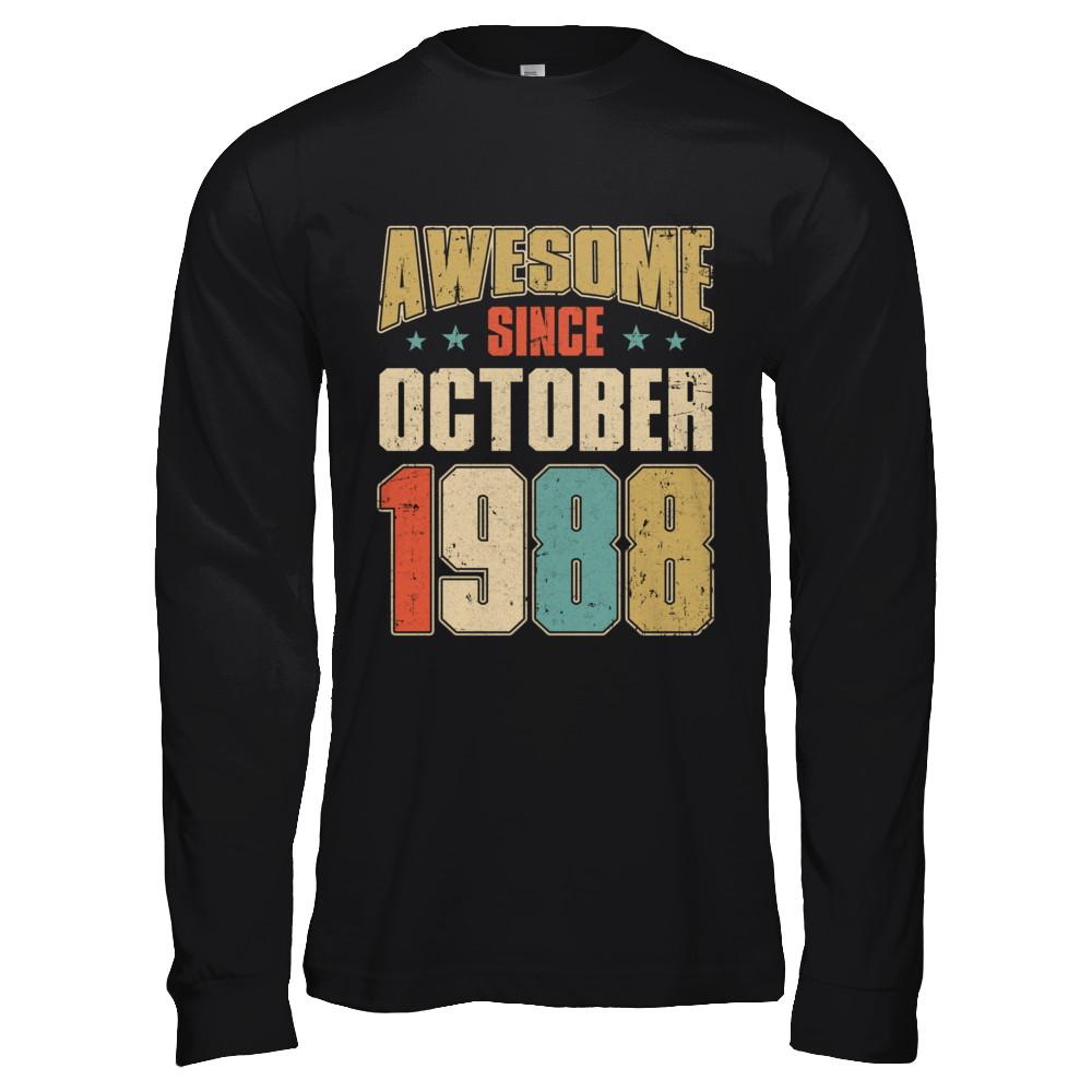 Vintage Retro Awesome Since October 1988 33th Birthday-T-Shirt & Hoodie-Long Sleeve T-Shirt-Black