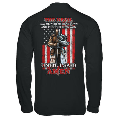 Knight American The Devil Saw Me With My Head Down Veteran-T-Shirt & Hoodie-Long Sleeve T-Shirt-Black