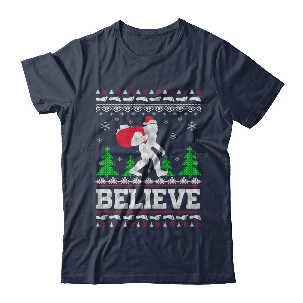 Christmas Believe Bigfoot Ugly Xmas Sweater-T-Shirt & Sweatshirt-Classic T-Shirt-Navy