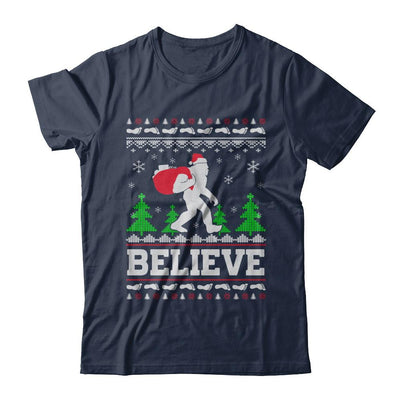 Christmas Believe Bigfoot Ugly Xmas Sweater-T-Shirt & Sweatshirt-Classic T-Shirt-Navy