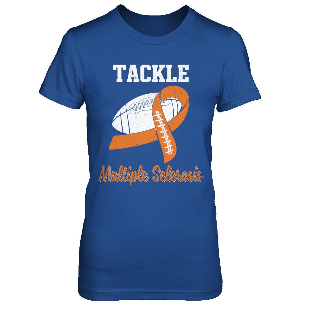 Football Survivor Tackle Orange Multiple Sclerosis Awareness-T-Shirt & Hoodie-Women's T-Shirt-Royal