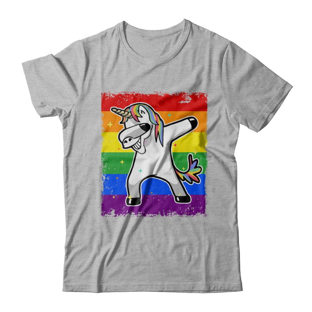 Dabbing Unicorn Lgbt Gay Pride Flag-T-Shirt & Hoodie-Premium T-Shirt-Heather Gray