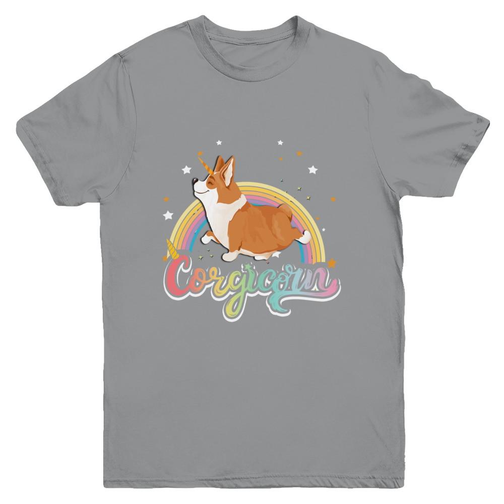 Corgicorn Corgi Unicorn Kids Space Galaxy Rainbow Youth-Youth Shirt-Youth T-Shirt-Sport Grey