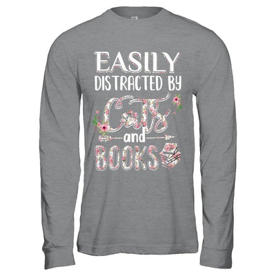 Easily Distracted By Cats And Books-T-Shirt & Hoodie-Long Sleeve T-Shirt-Sport Grey