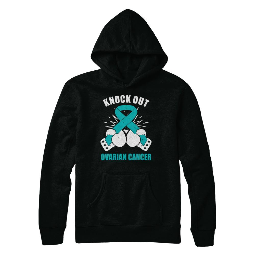 Boxing knock out Ovarian Cancer Awareness Support-T-Shirt & Hoodie-Pullover Hoodie-Black