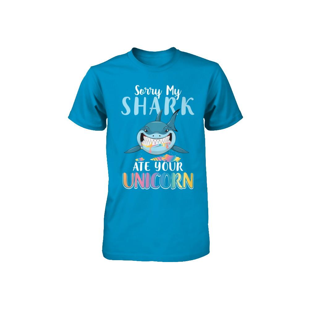 Sorry My Shark Ate Your Unicorn Funny Shark Youth-Youth Shirt-