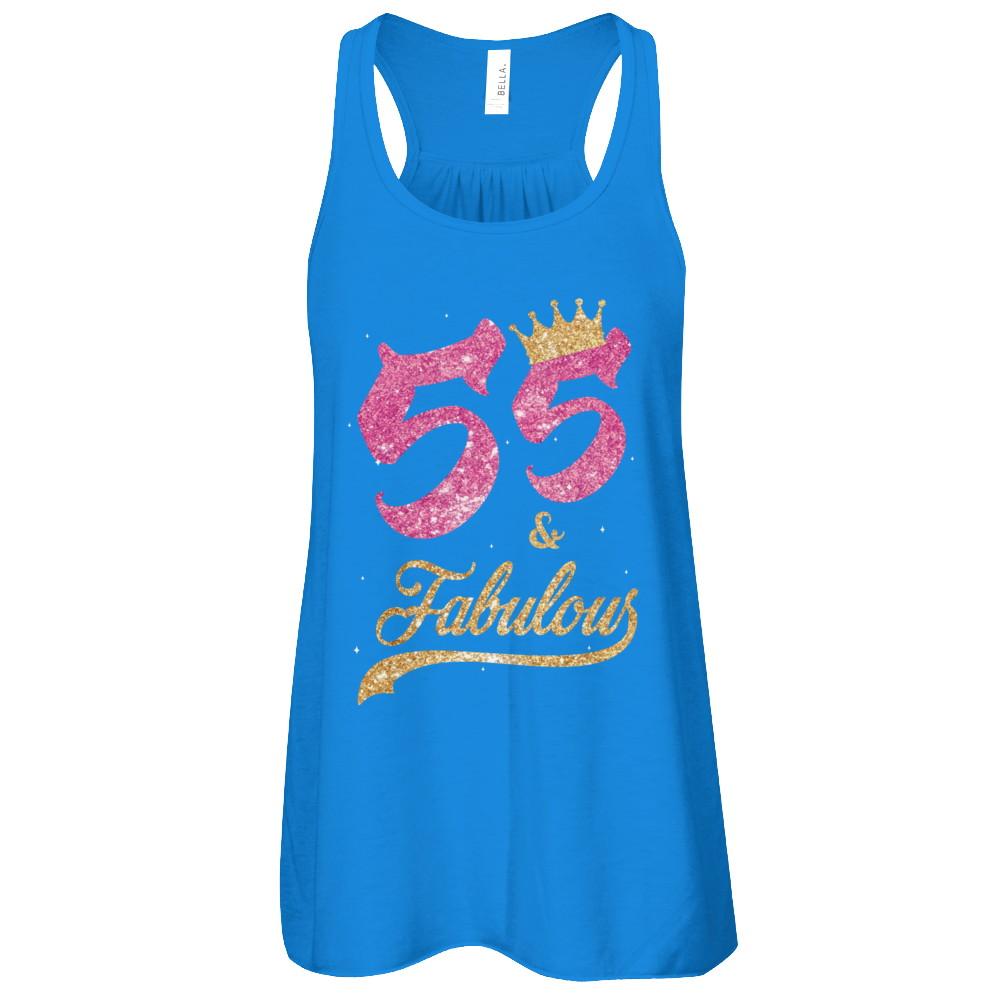 55 And Fabulous 1966 55th Birthday Gift-T-Shirt & Tank Top-Women's Flowy Racerback Tank-True Royal