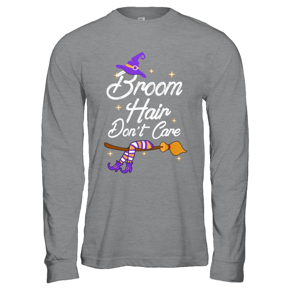 Broom Hair Don't Care Witch Halloween-T-Shirt & Hoodie-Long Sleeve T-Shirt-Sport Grey